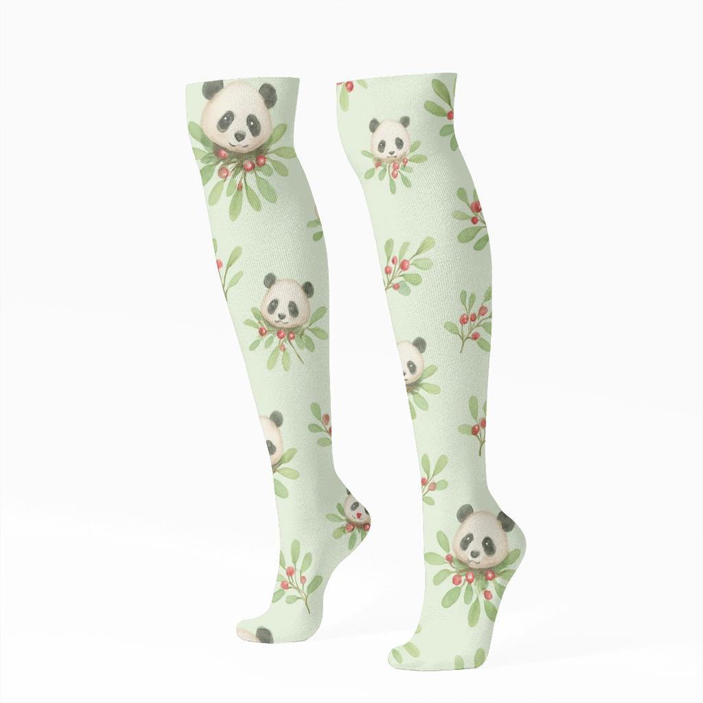 Panda Mistletoe Scatter premium sports knee-high socks