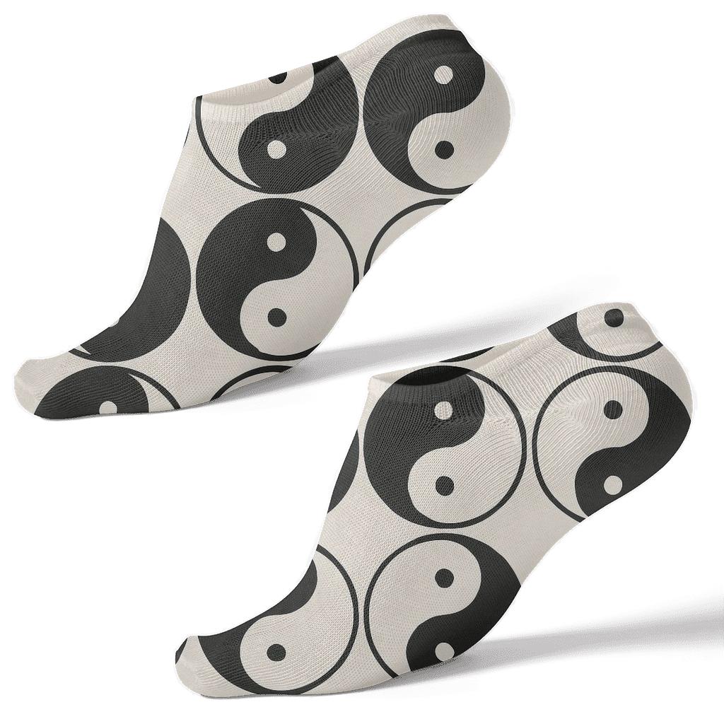 Minimal Taijitu Grid On Soft Ivory designer print ankle socks
