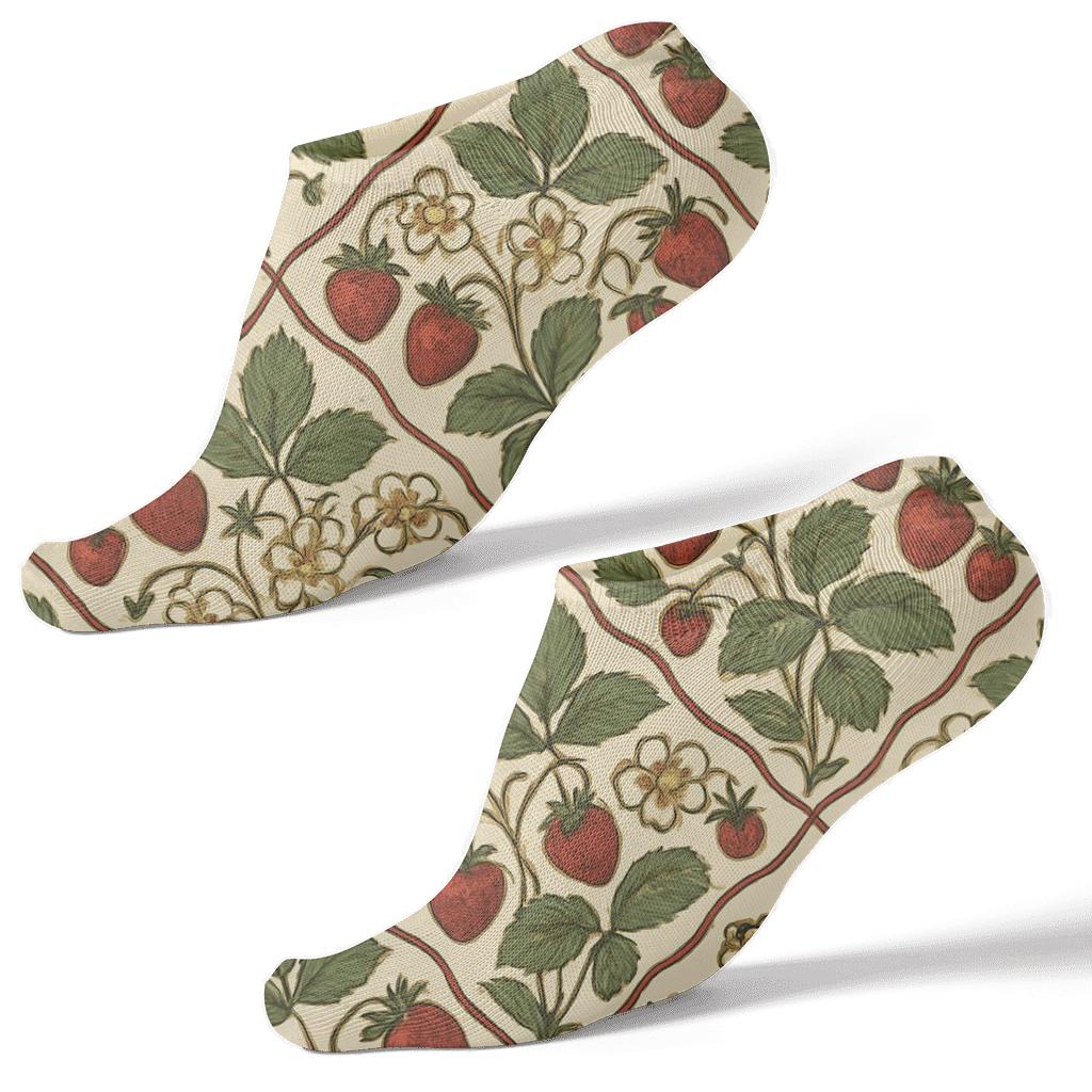 Vintage Botanical Strawberry Lattice On Ivory stylish athletic ankle socks