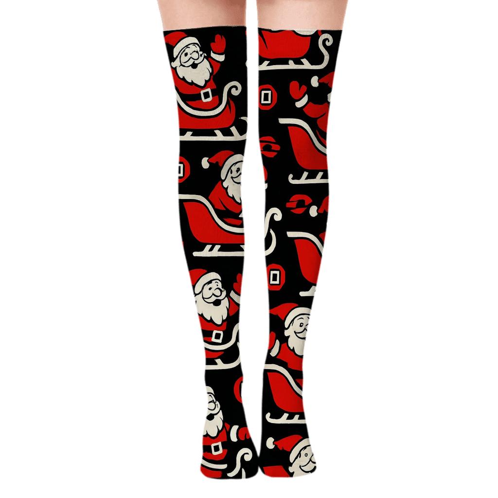 Santa Sleigh Silhouette Array stylish fashion over-the-knee socks