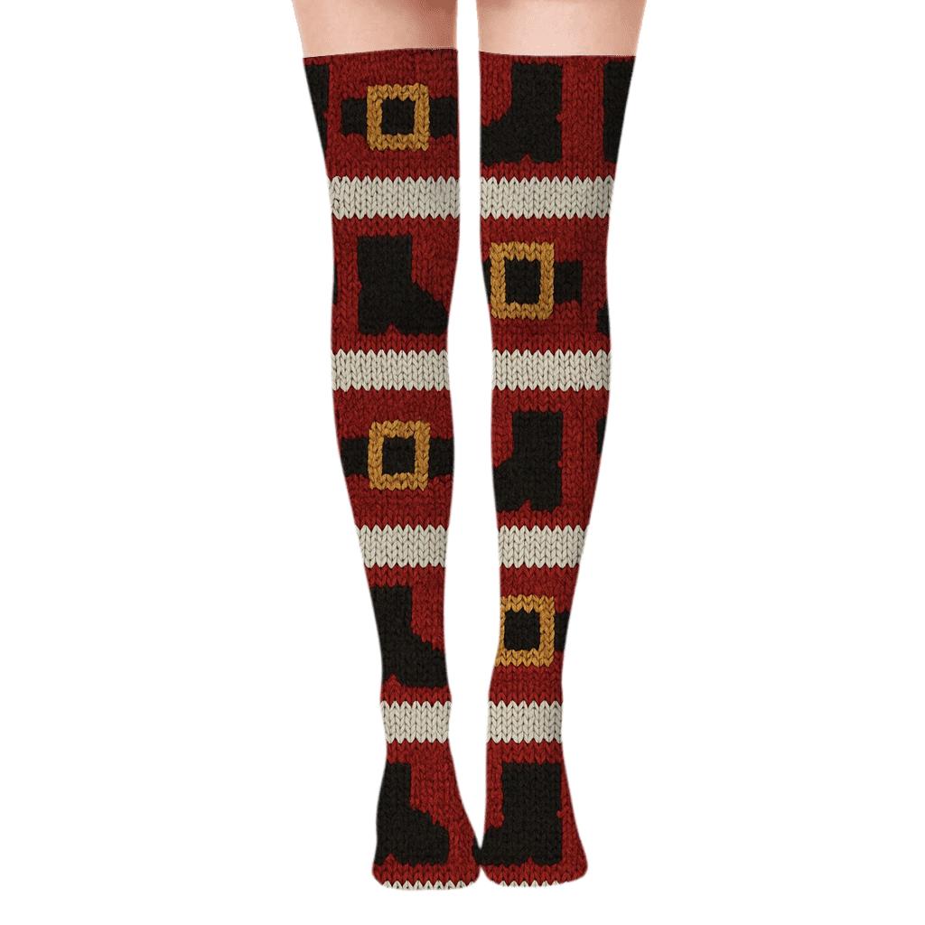 Knitted Santa Suit Tessellation comfortable cotton over-the-knee socks