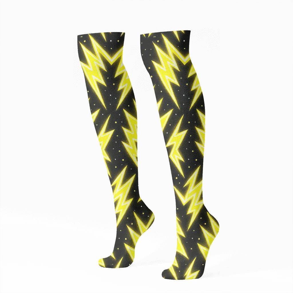 Electric Chevron Bolt Grid comfortable cotton knee-high socks