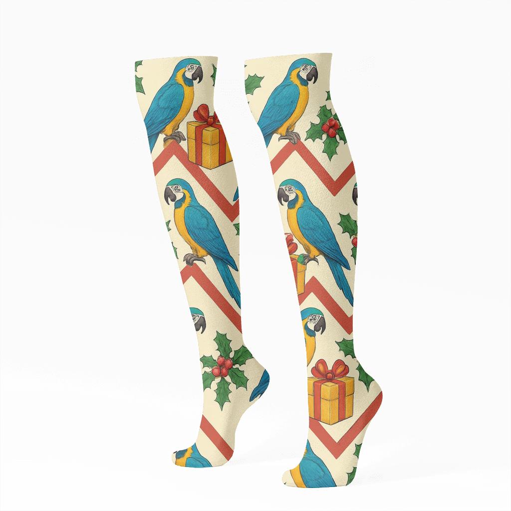 Parrot Gift Box Chevron stylish athletic knee-high socks