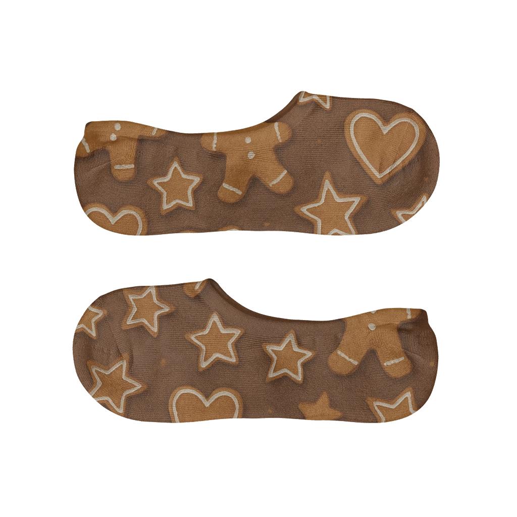 Gingerbread Cookie Scatter Christmas designer printed no-show socks