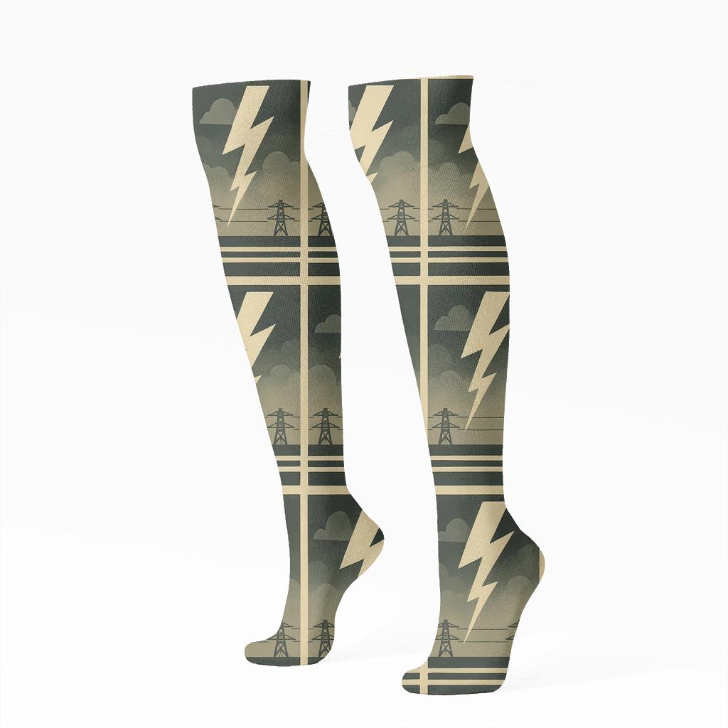 Vintage Power Line Repeat unique graphic knee-high socks