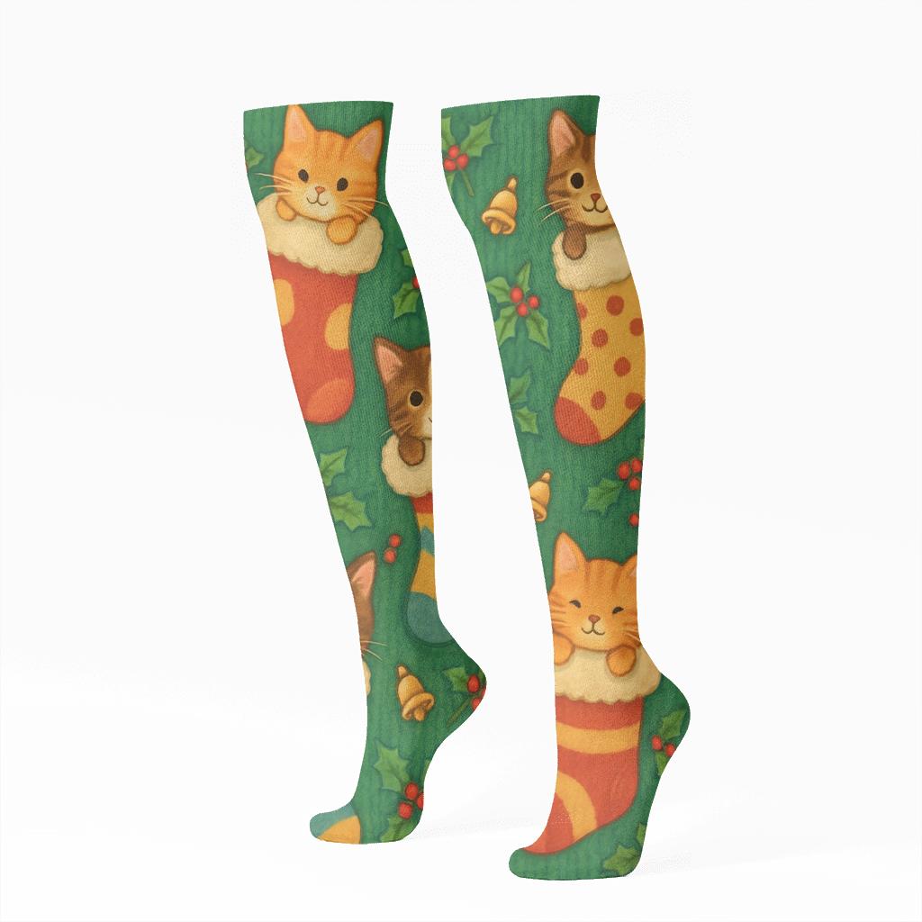 Festive Cat Stocking Scatter Holiday premium sports knee-high socks