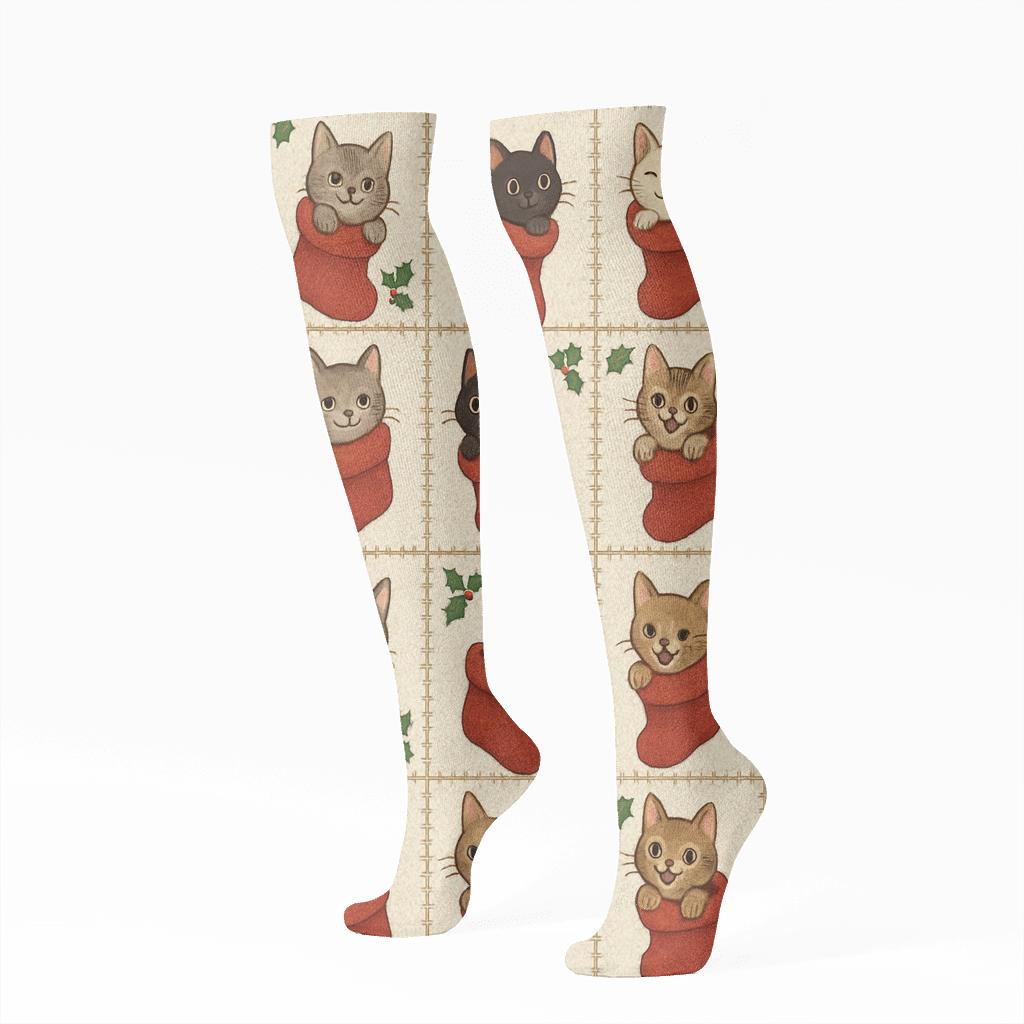 Cat Stocking Patchwork Repeat custom knee-high socks