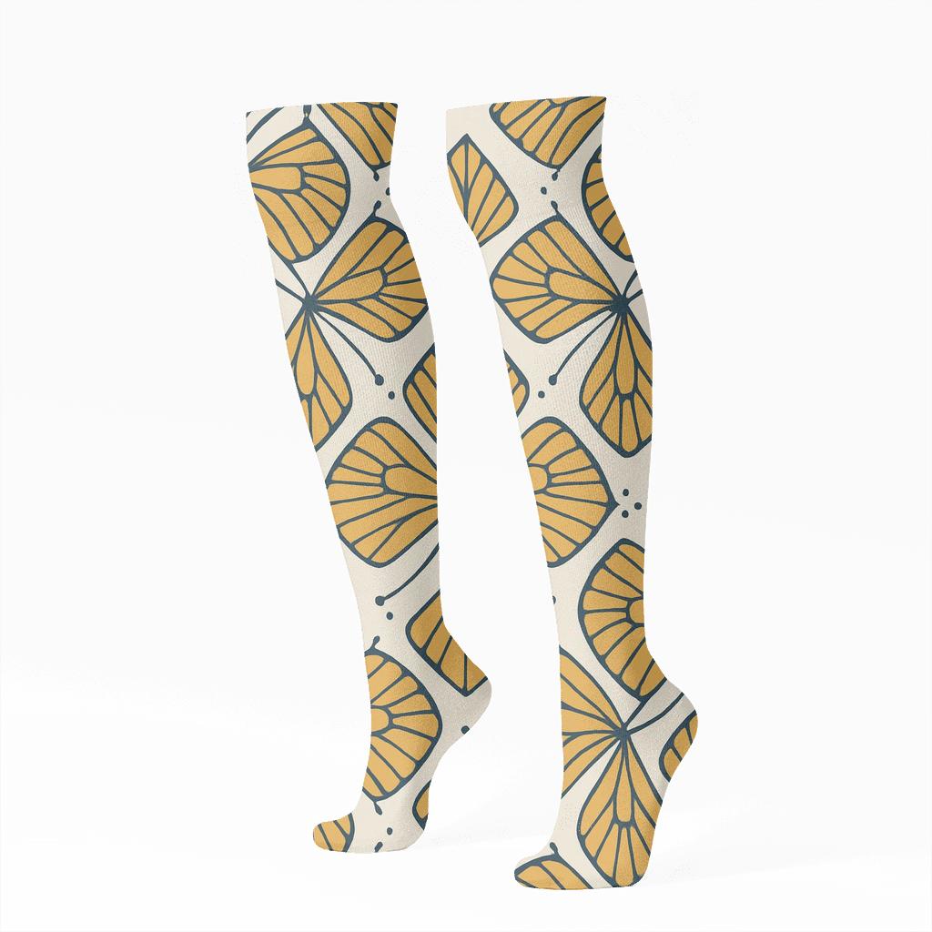 Swallowtail Venation Lattice On White trendy patterned knee-high socks