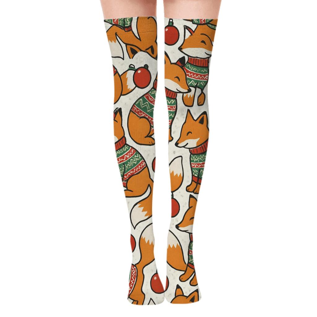 Nordic Fox Ornament Tessellation premium cozy over-the-knee socks