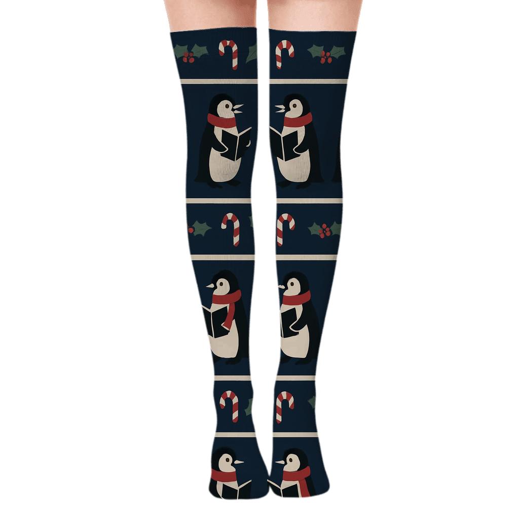 Penguin Carol Stripe Bands personalized over-the-knee socks