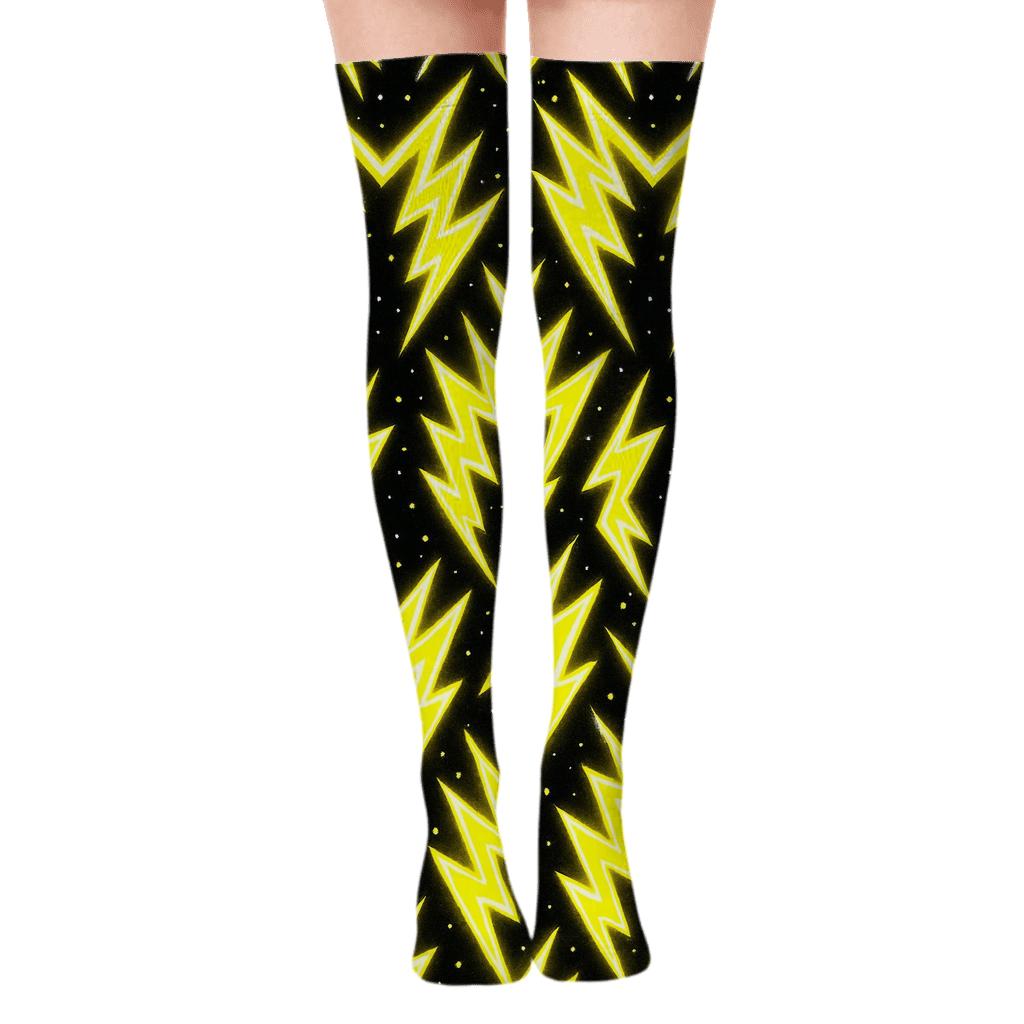 Electric Chevron Bolt Grid unique graphic over-the-knee socks