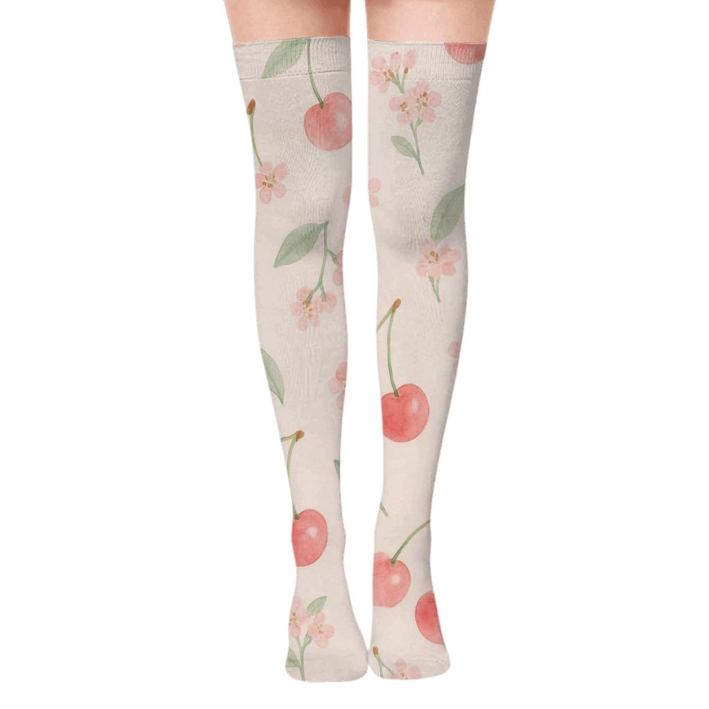 Playful Cherry Blossom Scatter On Pale Pink soft everyday over-the-knee socks