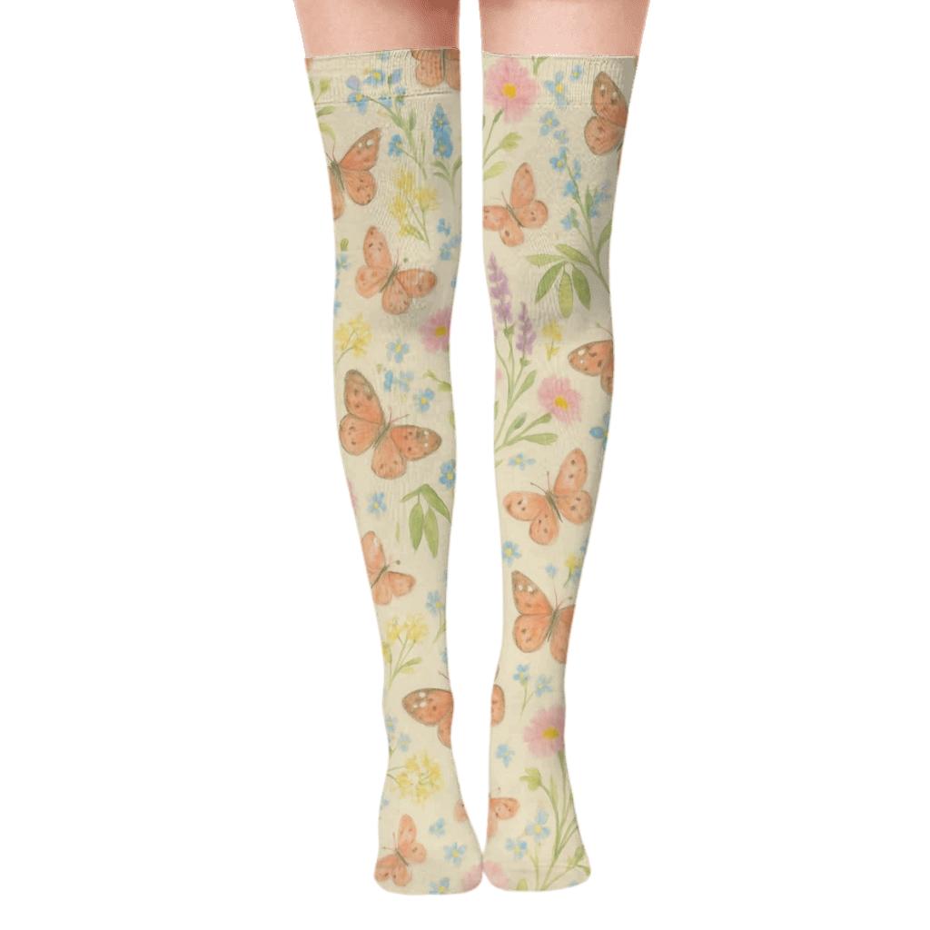 Pastel Painted Lady Meadow Wrap personalized over-the-knee socks