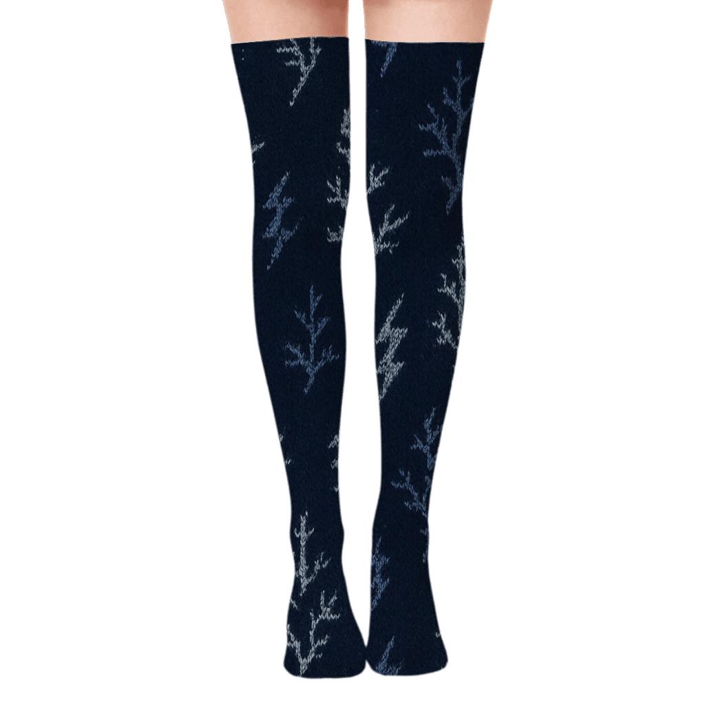 Fractal Micro Bolt Knit Illusion designer print over-the-knee socks