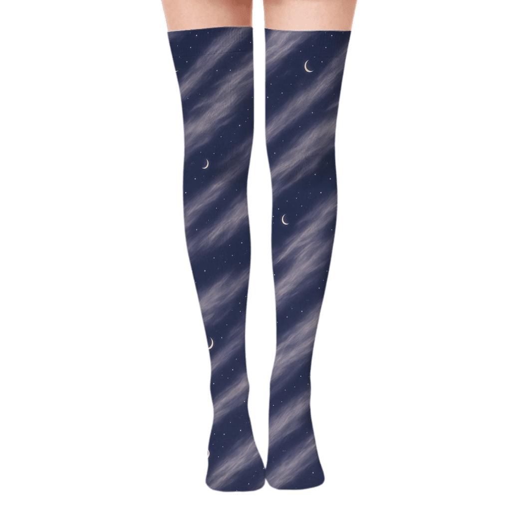 Cirrus Streak Array On Indigo Night trendy patterned over-the-knee socks