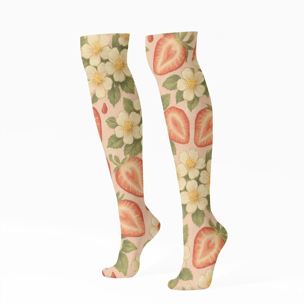 Strawberry Blossom Glow Array On Pink Field custom knee-high socks