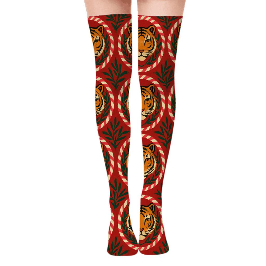 Tiger Peppermint Medallion personalized over-the-knee socks