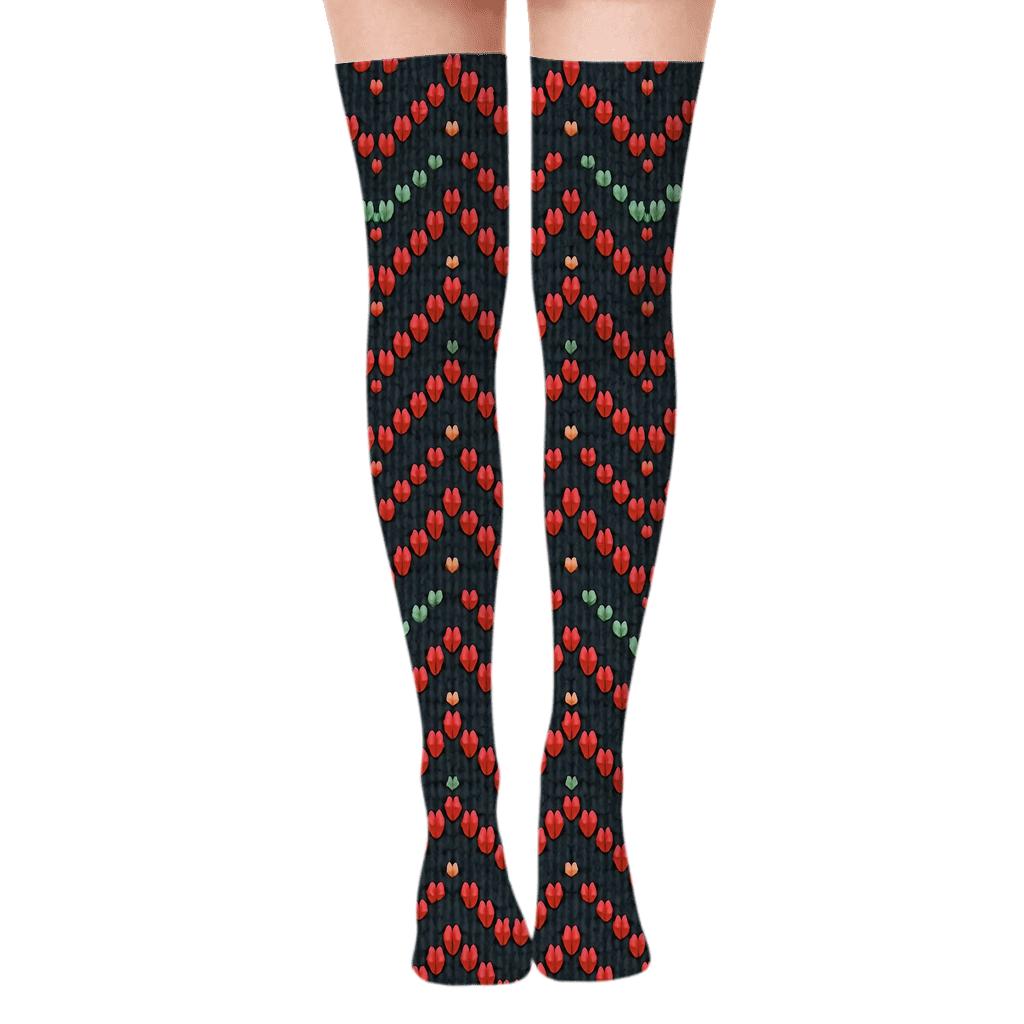 Seed Scatter Chevron On Dark Background unique graphic over-the-knee socks