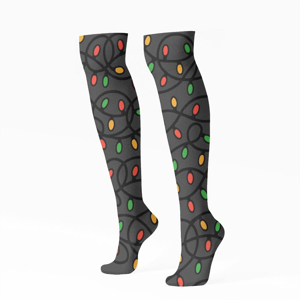 Tangled Lights Rhythm Holiday trendy patterned knee-high socks