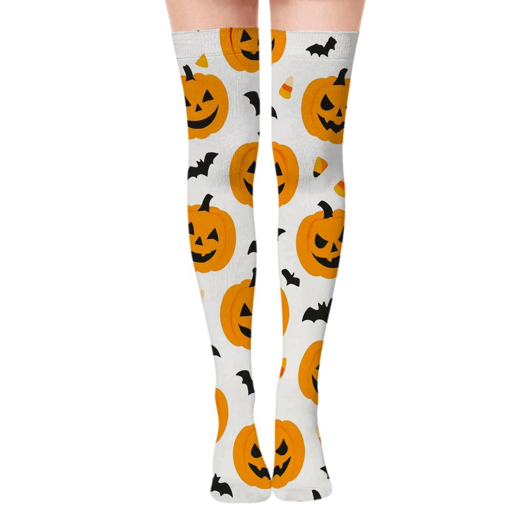 Jack O Lantern Wave Grid On White Background personalized over-the-knee socks