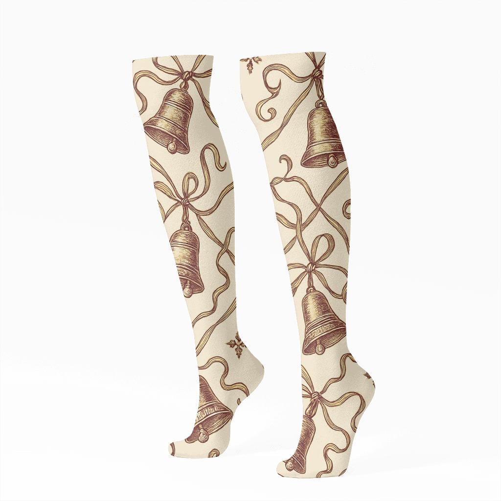 Bells And Ribbons Lattice Holiday stylish athletic knee-high socks