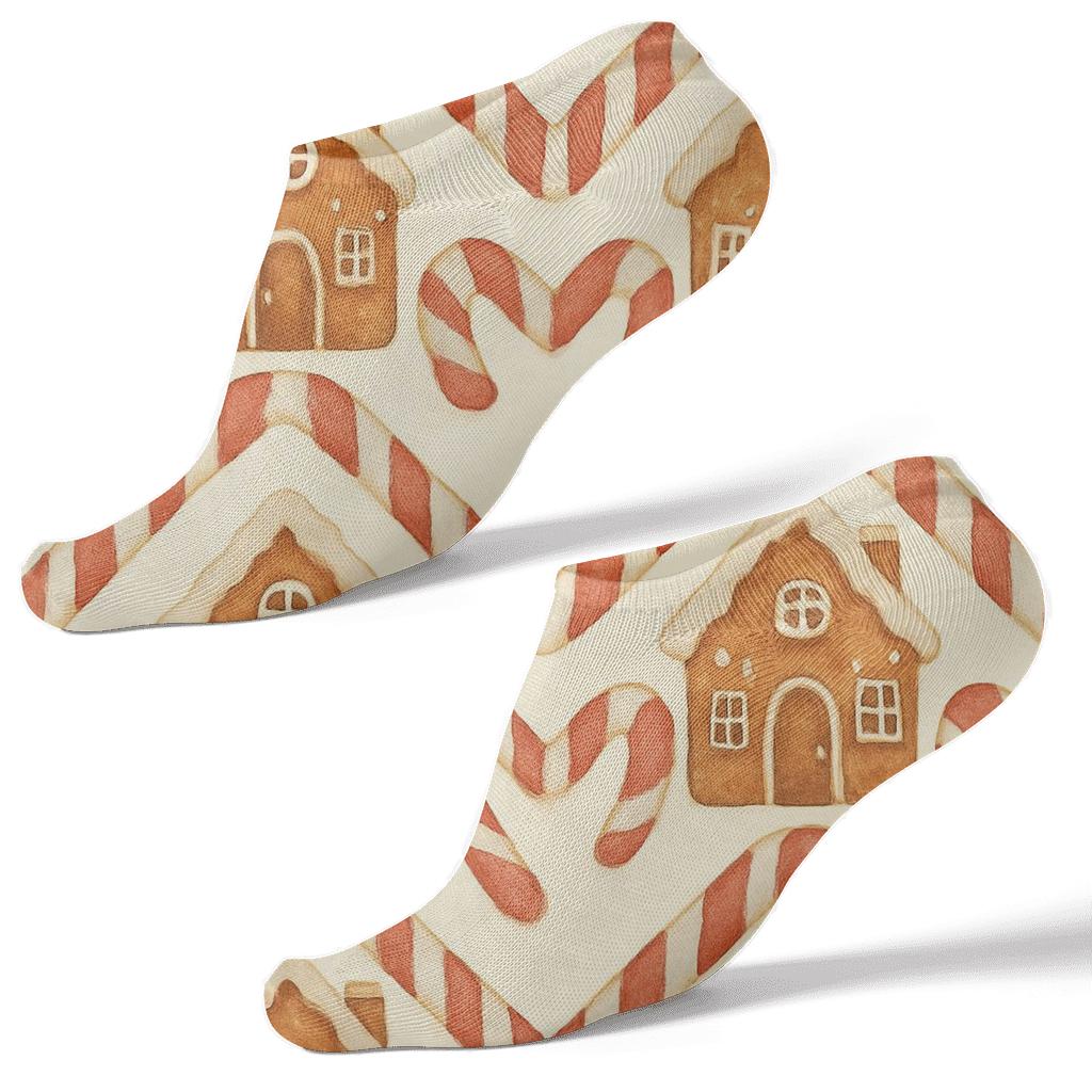 Holiday Gingerbread House Chevron designer print ankle socks