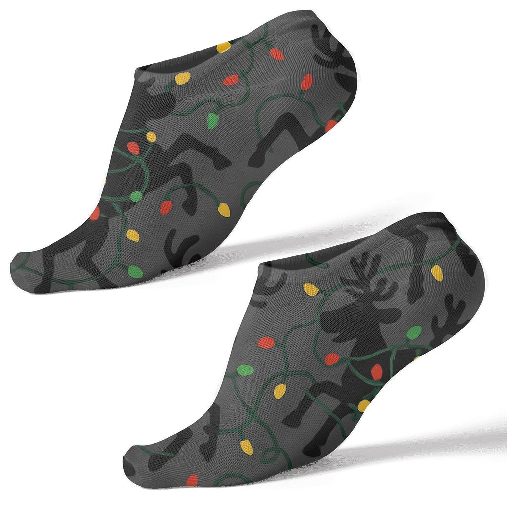 Reindeer Light Tangle Pattern Holiday personalized ankle socks