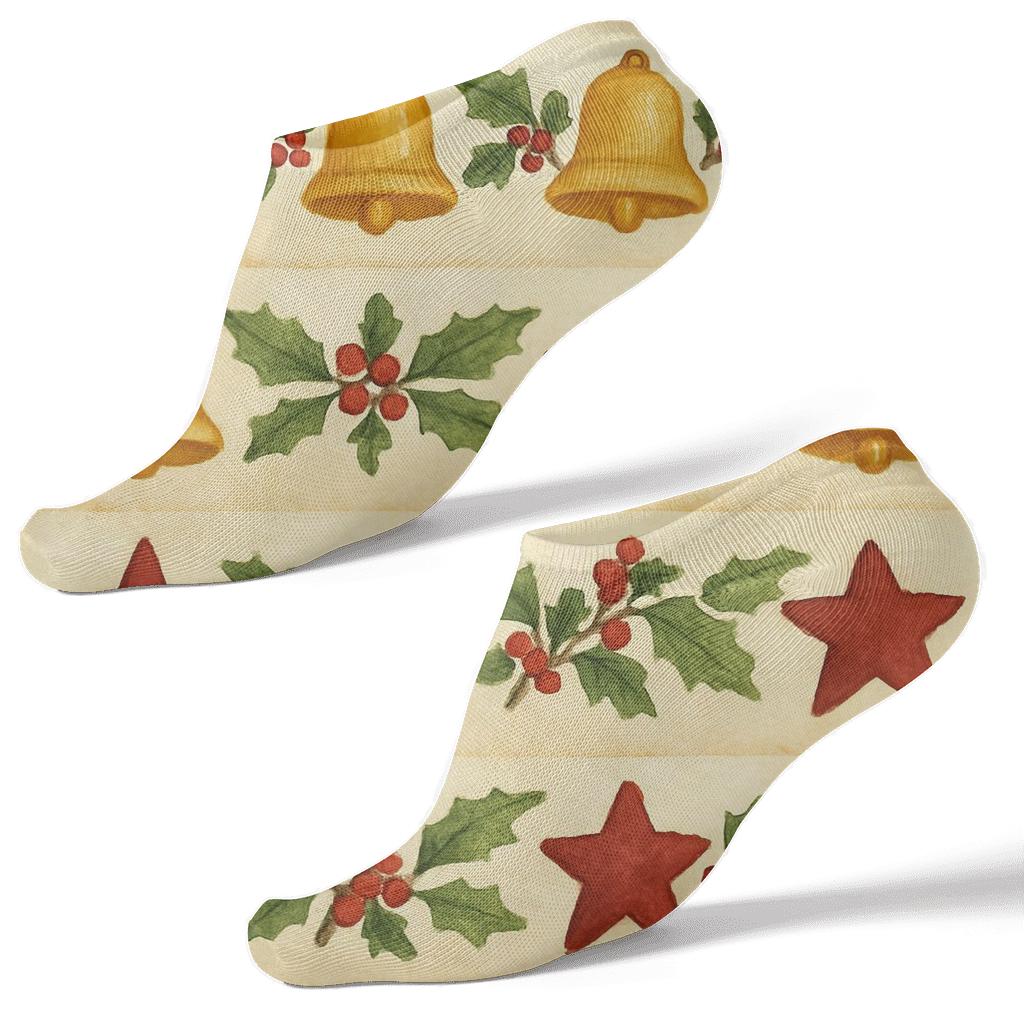 Xmas Star And Bell Border Repeat trendy patterned ankle socks