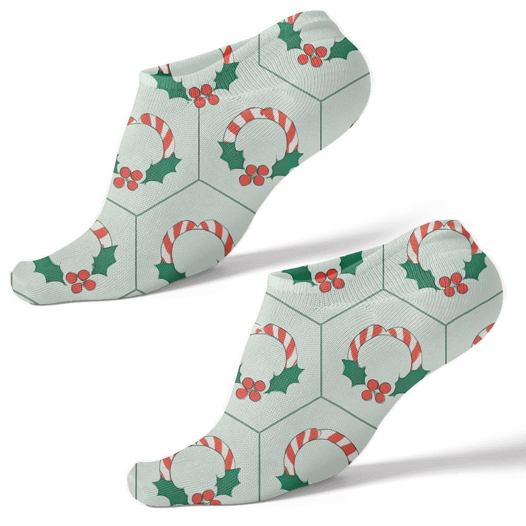 Candy Wreath Mosaic Christmas stylish athletic ankle socks