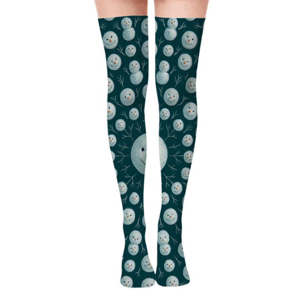 Snowman Concentric Circle Holiday designer print over-the-knee socks
