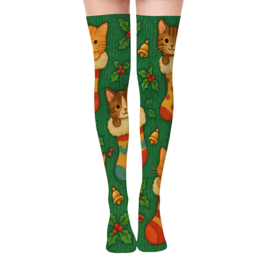 Festive Cat Stocking Scatter Holiday soft everyday over-the-knee socks