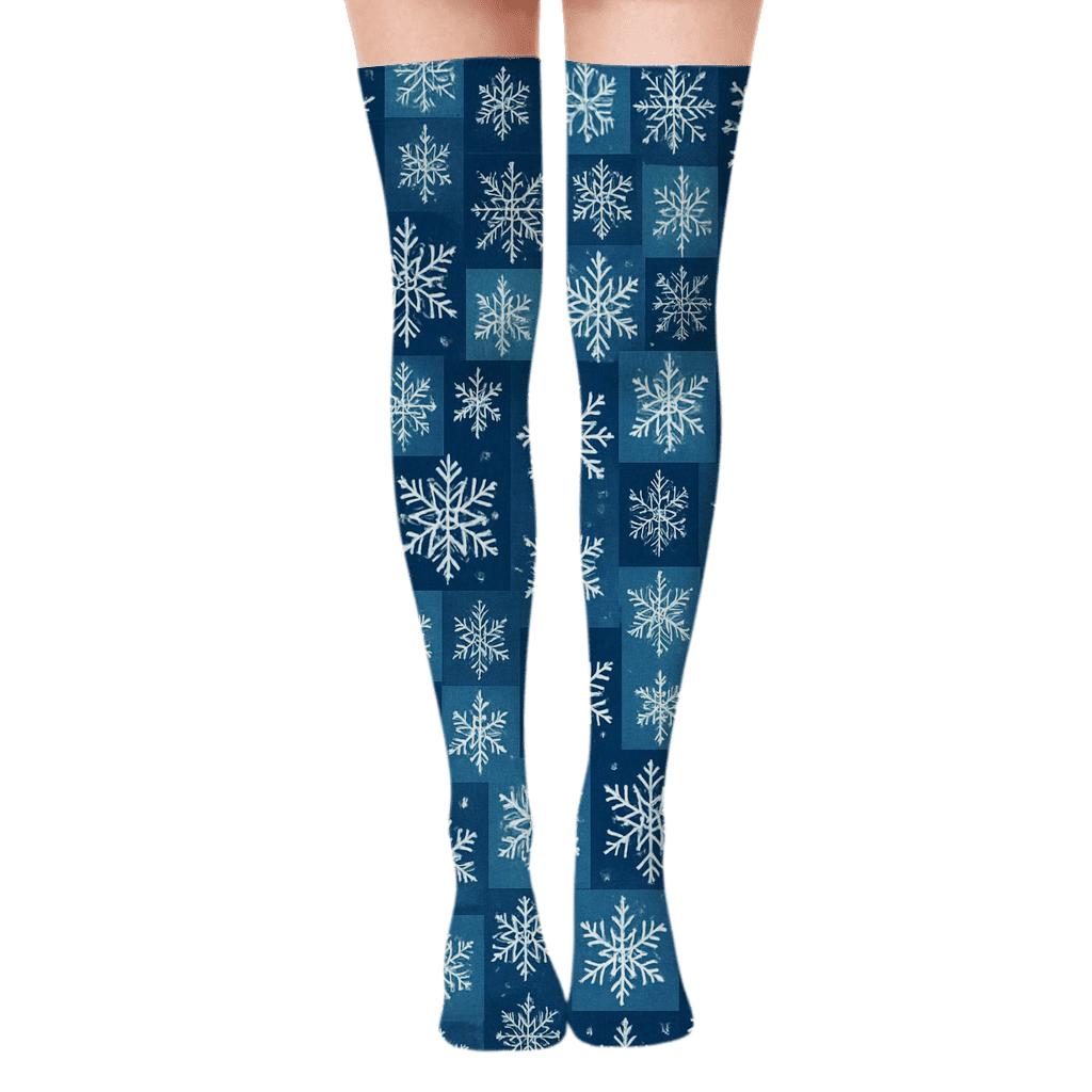Snowflake Modular Progression Xmas stylish fashion over-the-knee socks