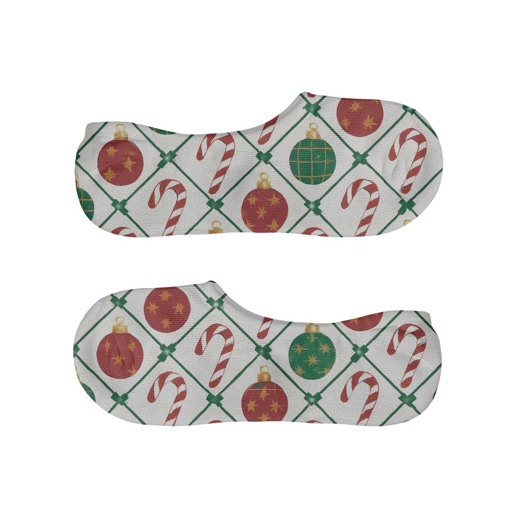 Candy Stripe Bauble Lattice On White Background anti-slip no-show socks