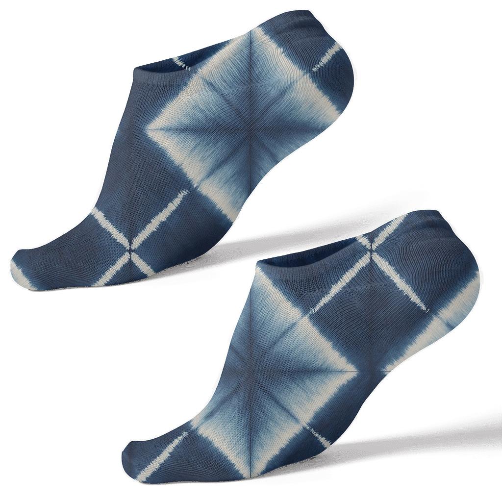 Shibori Diamond Array On Indigo unique graphic ankle socks