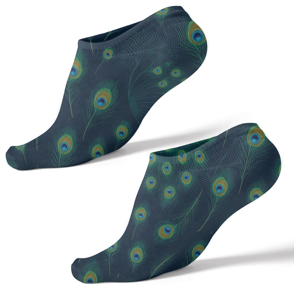 Peacock Tail Fan Scatter On Navy Blue Background stylish athletic ankle socks