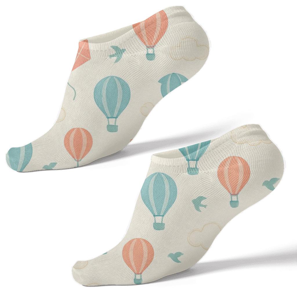 Whimsical Hot Air And Cloud Scatter On Ivory custom ankle socks