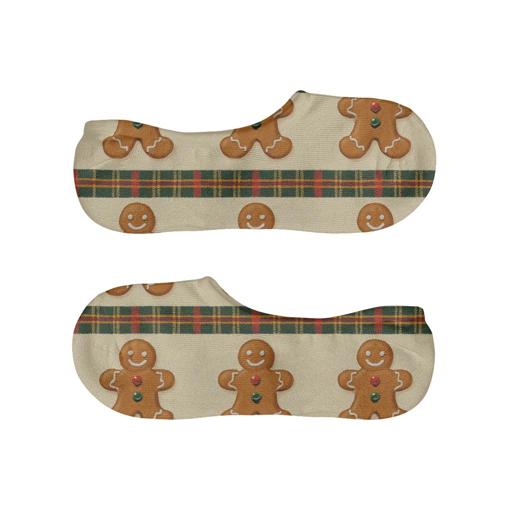 Gingerbread People Alternating Plaid On Cream low cut no-show socks