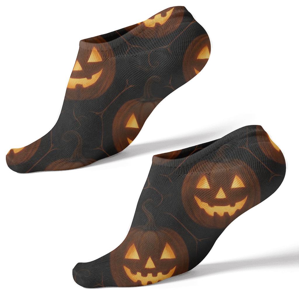 Glowing Pumpkin Tessellation On Black Background comfortable cotton ankle socks