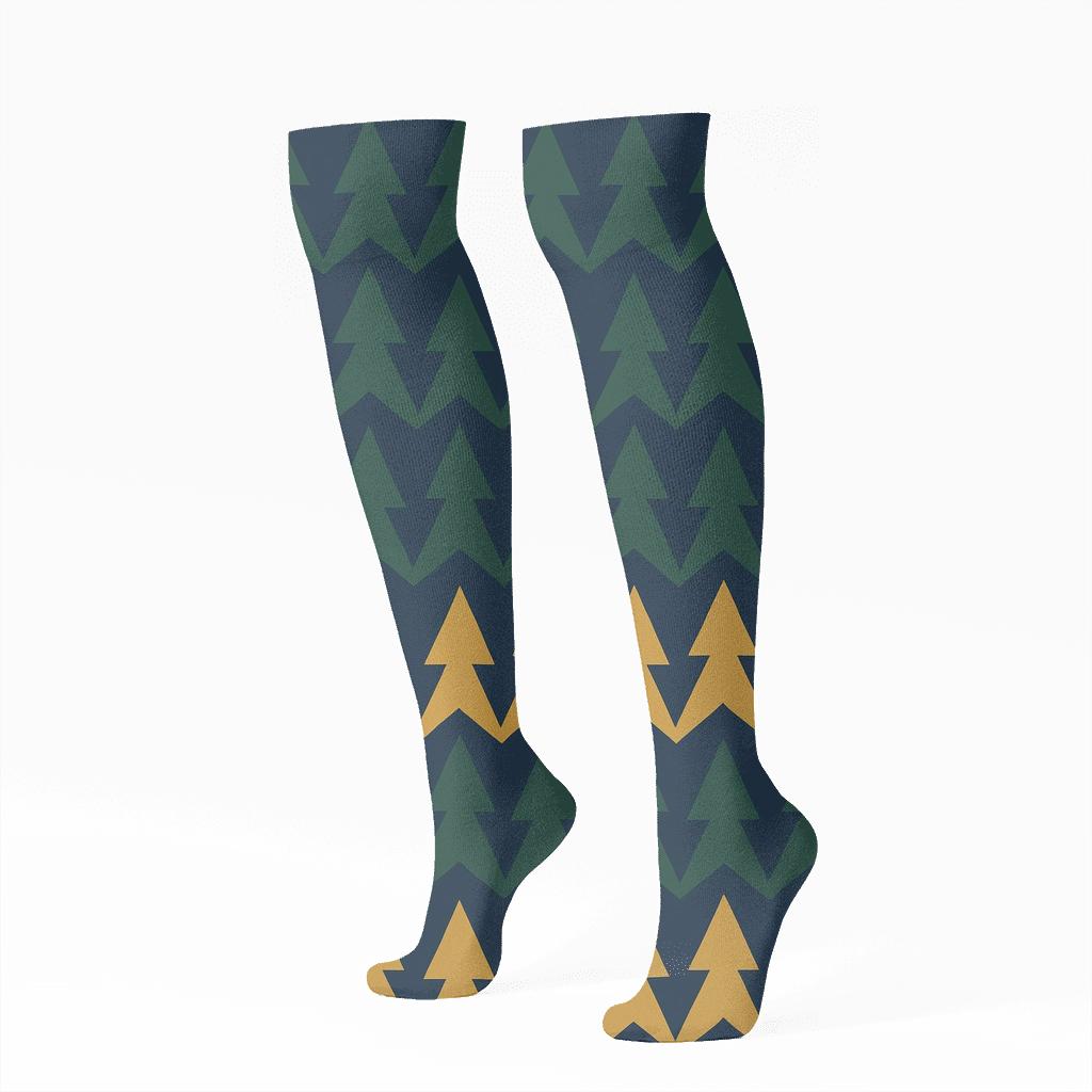 Evergreen Tree Chevron Christmas stylish athletic knee-high socks