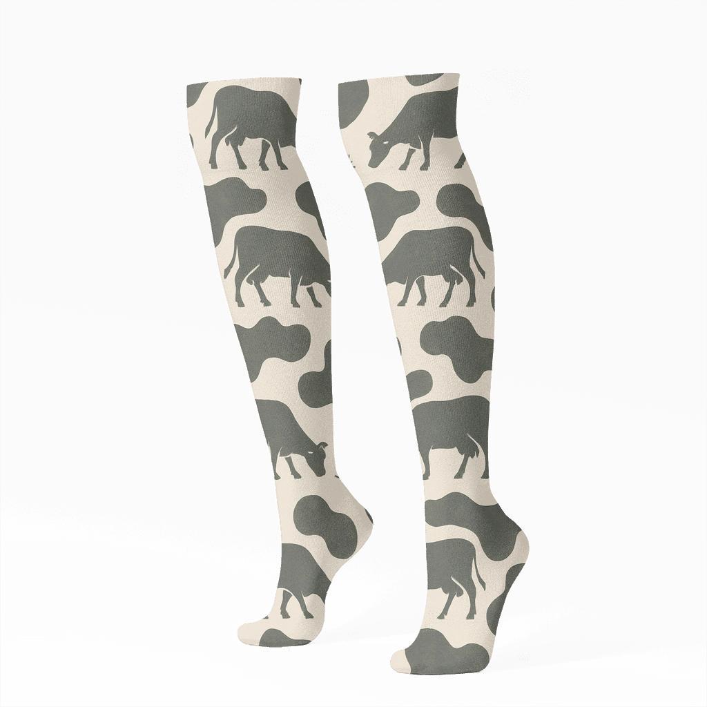 Mirrored Grazing Silhouette Array trendy patterned knee-high socks