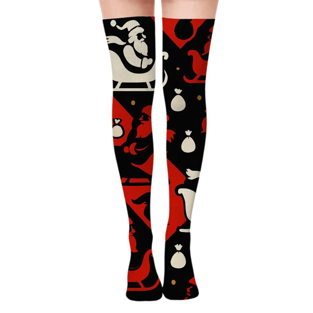 Sleigh Silhouette Array With Santa premium cozy over-the-knee socks