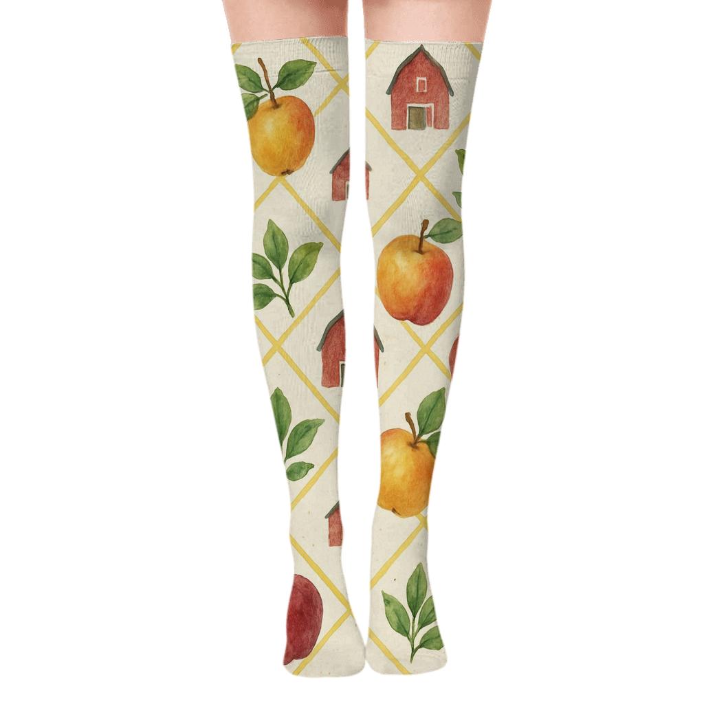 Apple Orchard Lattice unique graphic over-the-knee socks