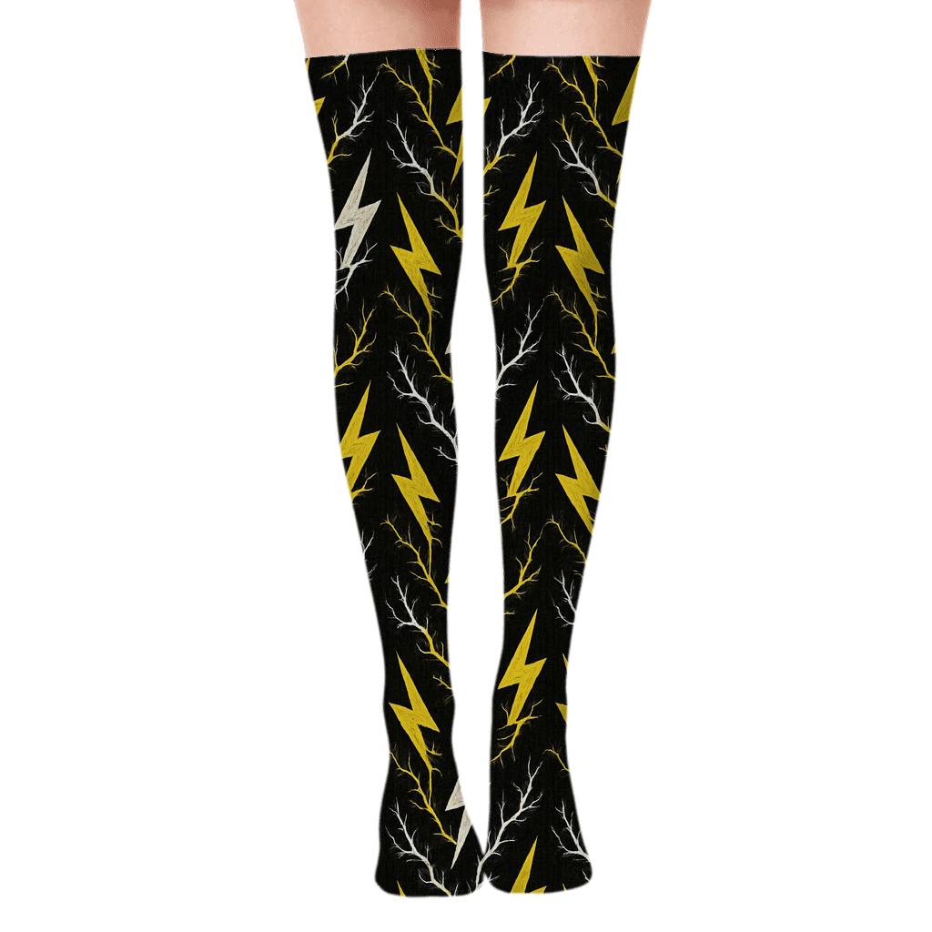 Fractal Bolt Chevron Grid soft everyday over-the-knee socks