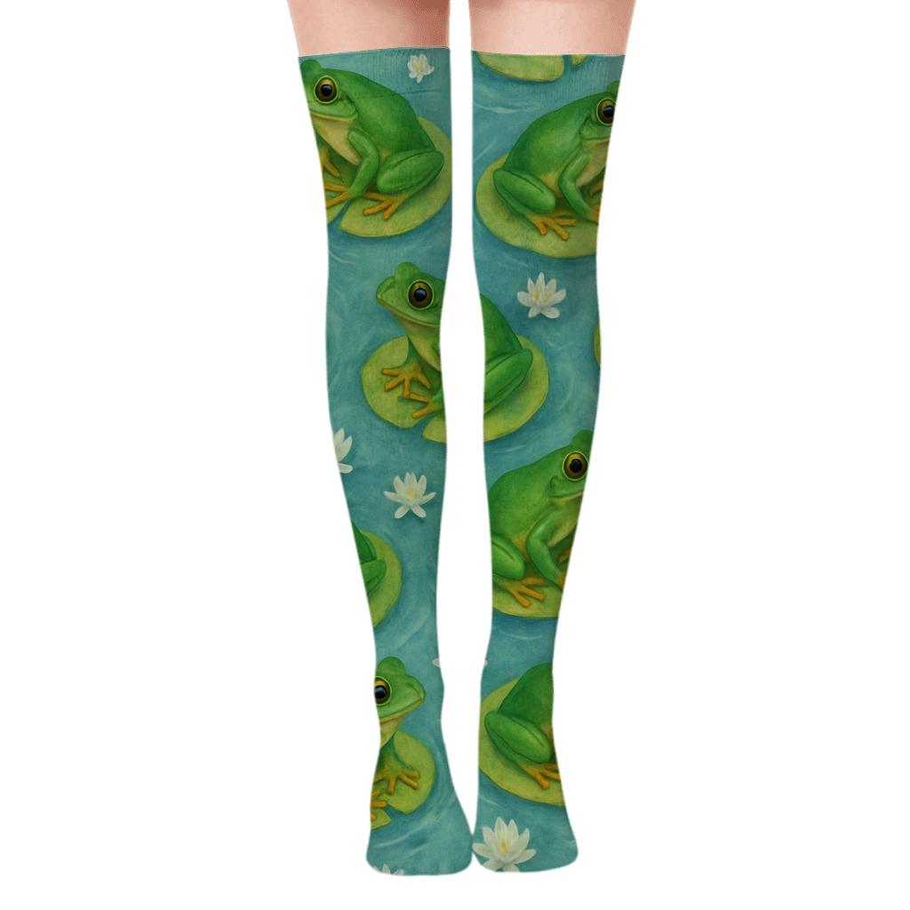 Lily Pad Lattice comfortable cotton over-the-knee socks