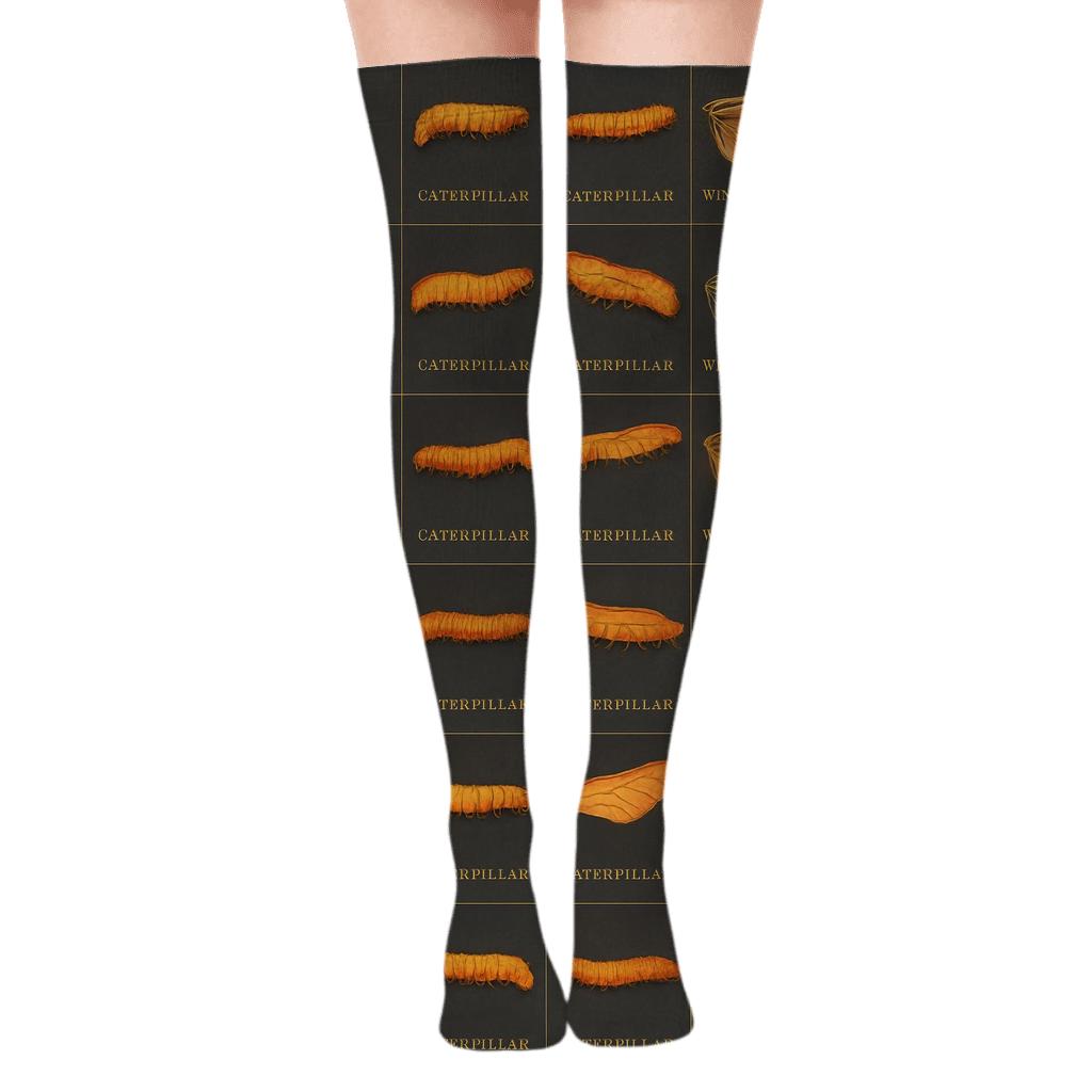 Vintage Natural History Chrysalis Grid On Slate soft everyday over-the-knee socks