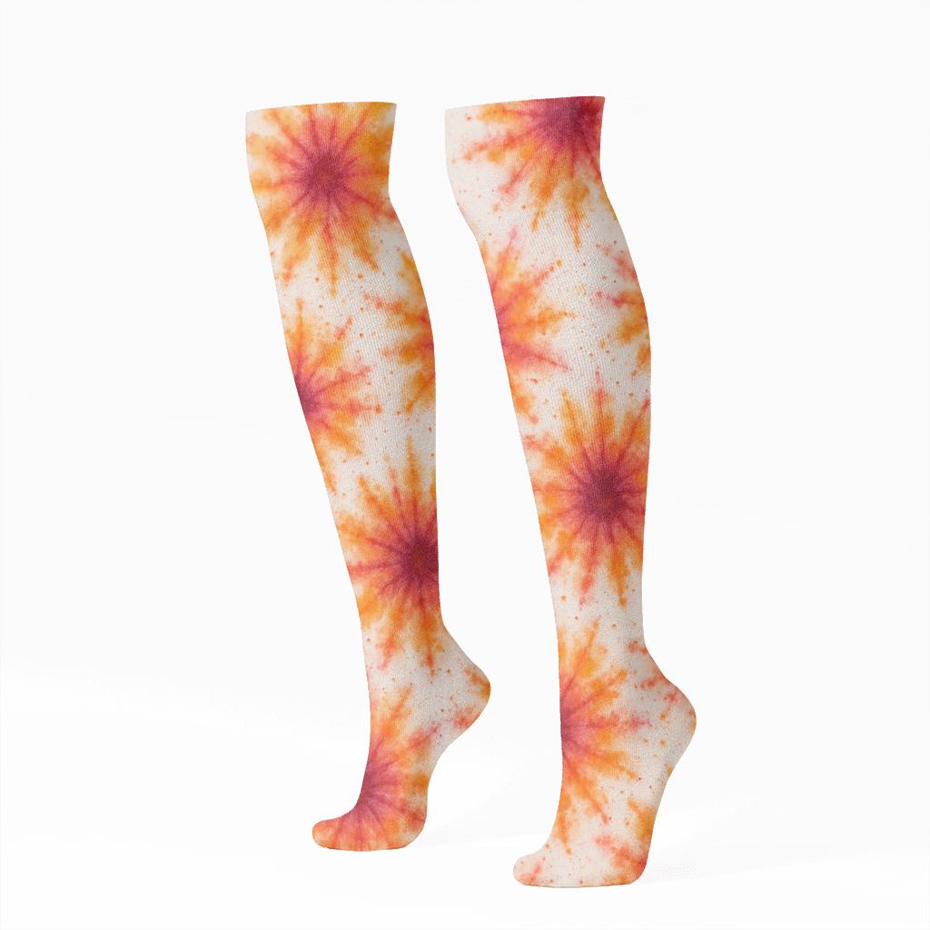 Ice Dye Starburst Tessellation On White unique graphic knee-high socks