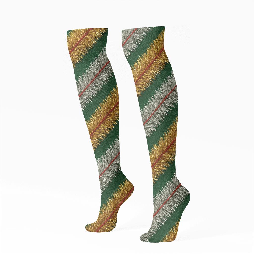 Tinsel Stripe Diagonal Christmas comfortable cotton knee-high socks