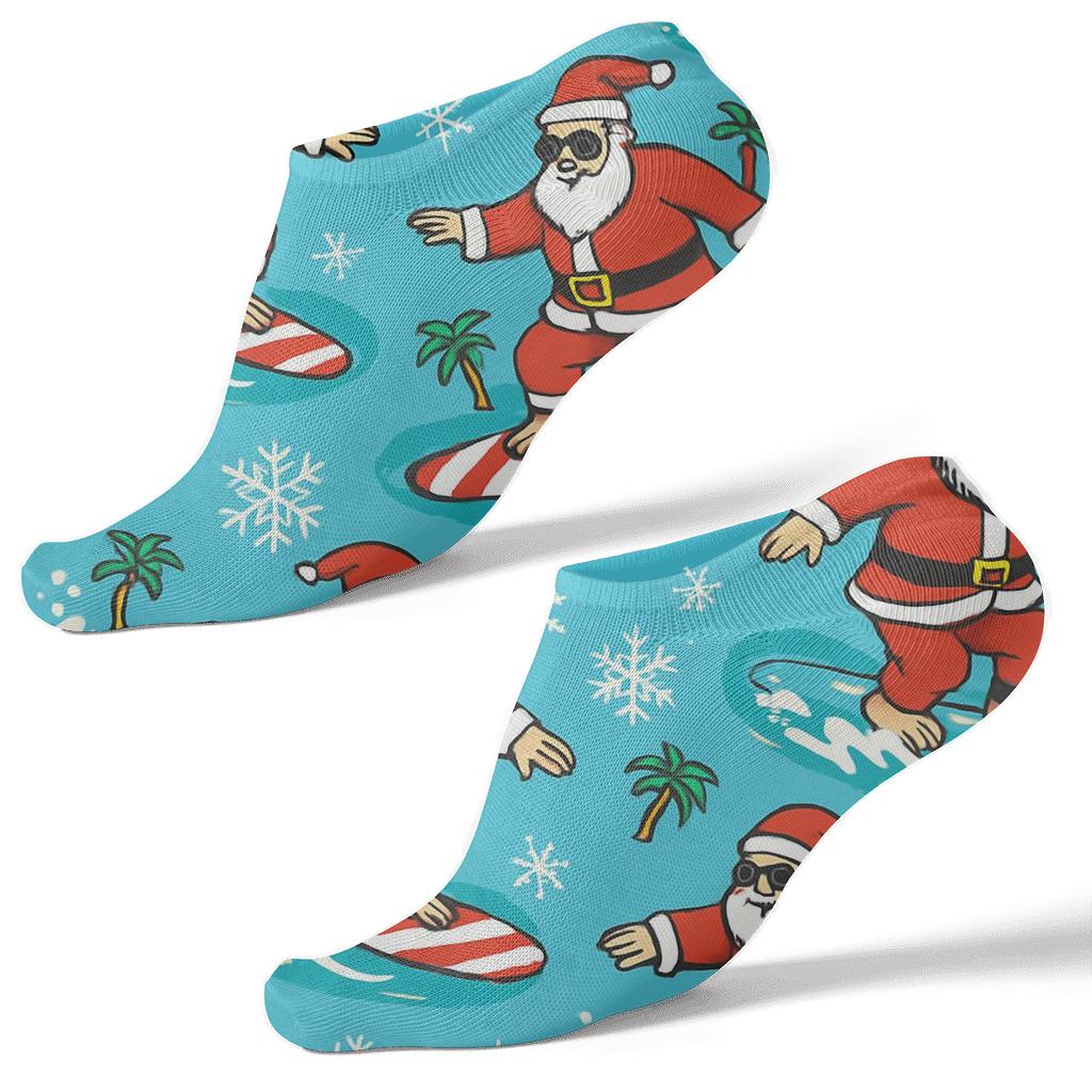 Santa Surfing Beach Holiday custom ankle socks