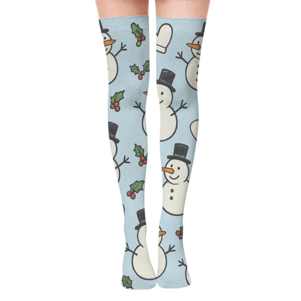 Snowman Scatter Holiday Pattern personalized over-the-knee socks