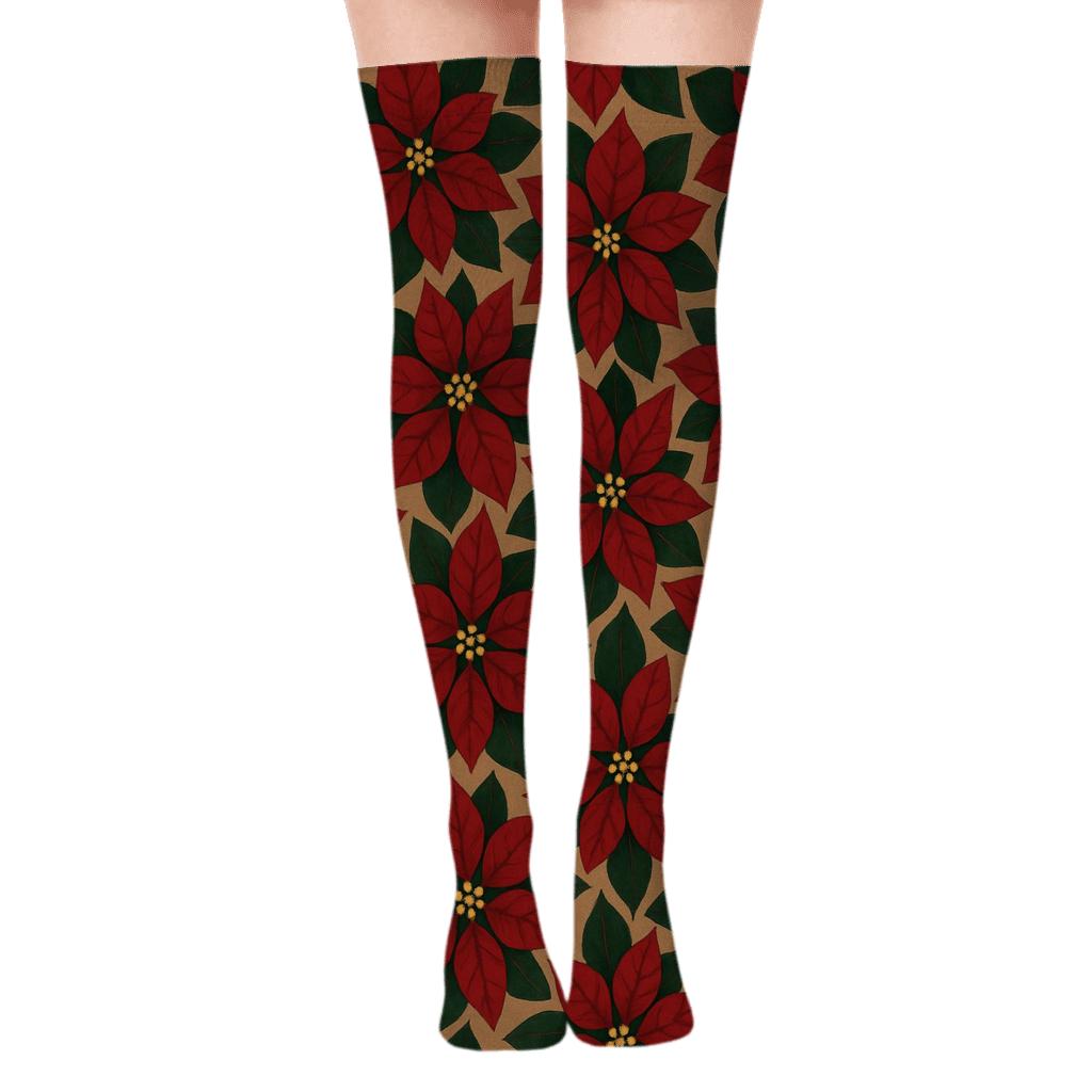 Poinsettia Lattice Christmas personalized over-the-knee socks